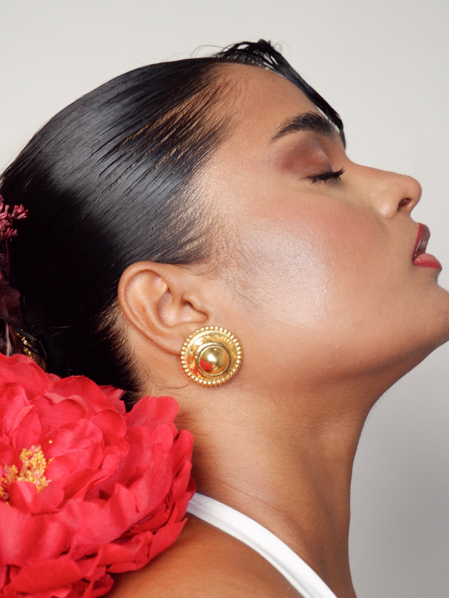 Tanya Gupta In Our Hammered Dome Earrings In Gold Finish