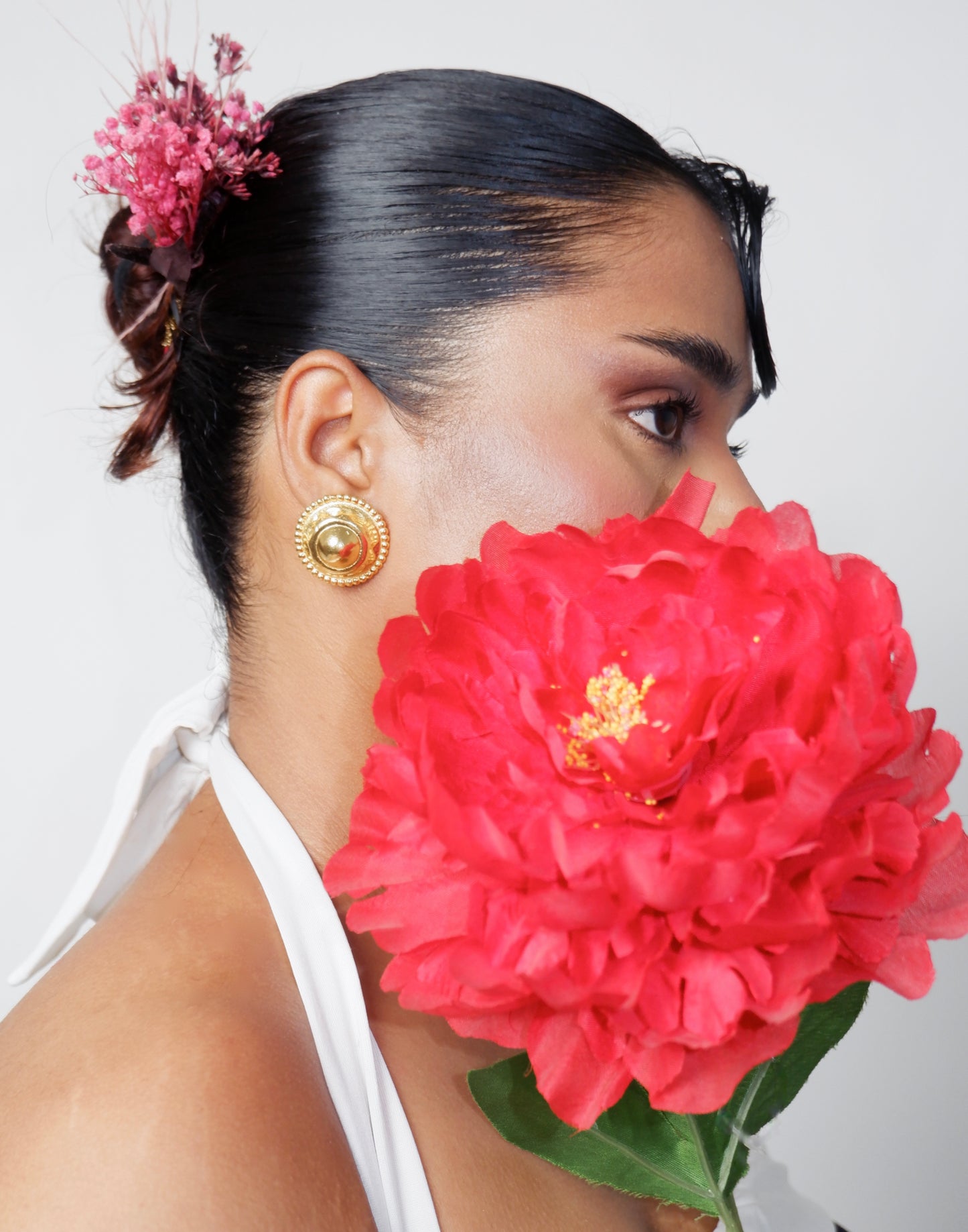 Tanya Gupta In Our Hammered Dome Earrings In Gold Finish