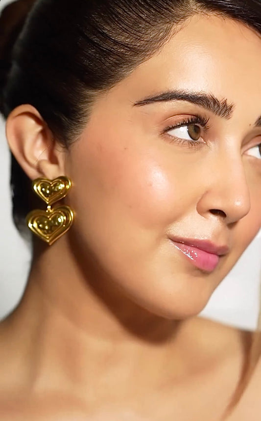 Sanjana Batra In Our Bubble Heart Earrings In Gold Finish