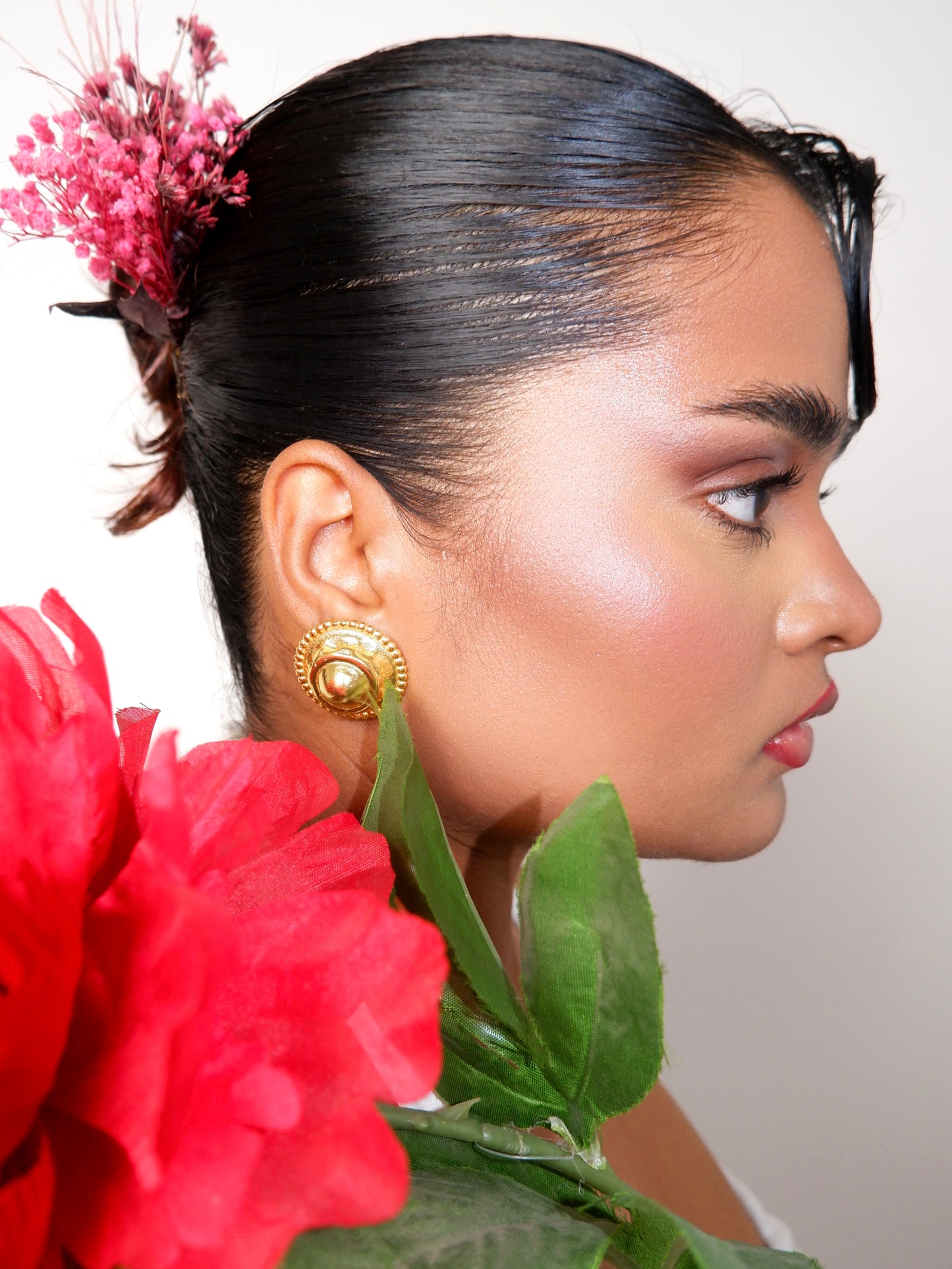 Tanya Gupta In Our Hammered Dome Earrings In Gold Finish